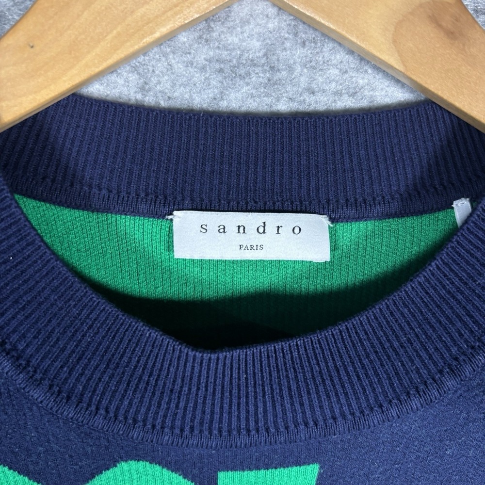 $265 Sandro Paris Smile Pullover Sweater Size 1 Women Small Navy Green - Picture 4 of 6